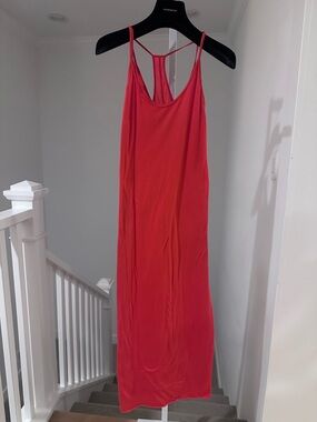 Enza Costa Red Pima Cotton Layered Bodycon Tank Midi Slip Dress Medium